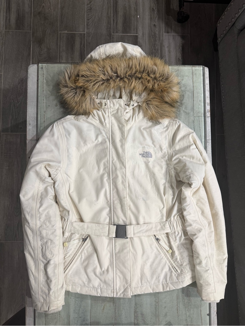 North Fave HyVent Cream Belted Hooded Jacket- Women’s Size Small